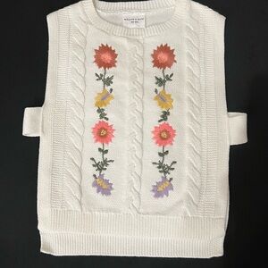 Willow & Wind Sweater Floral Embroidered Knit Vest - Cream